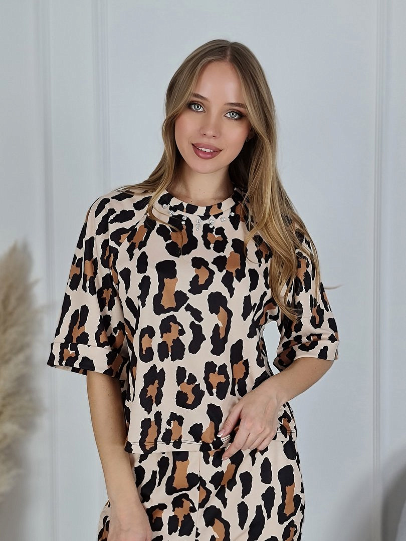 Костюм Imperial футболка с декором и брюки песочный, фотография №2