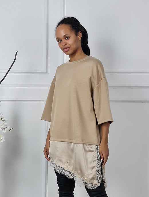 Туника BluRoyal с атласной вставкой песочная