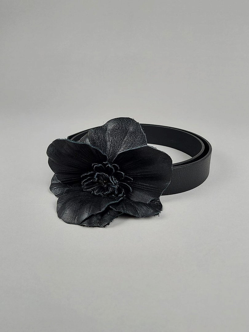 Пояс Imperial "Цветок" из натуральной кожи чёрный, фотография №1