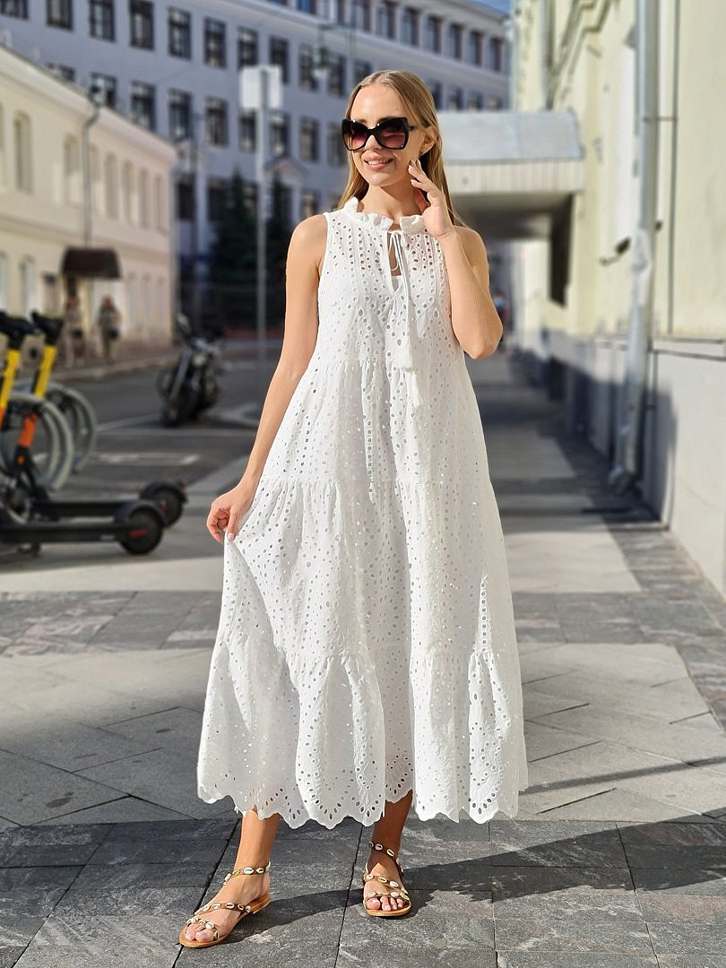 Сарафан MIHO'S ажурный без рукавов белый, фотография №1