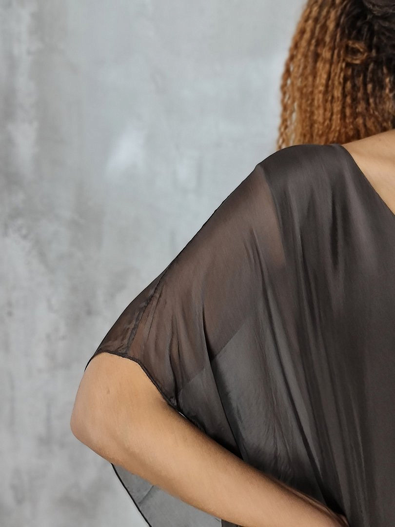 Платье Pure Seta макси шёлковое с ассиметричным подолом хаки (шоколад), фотография №6