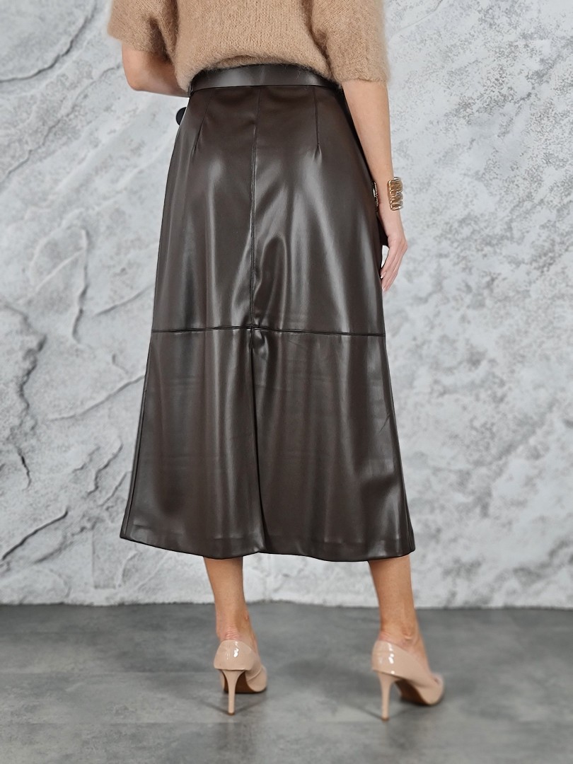 Юбка Imperial экокожа с ремнем шоколад, фотография №4