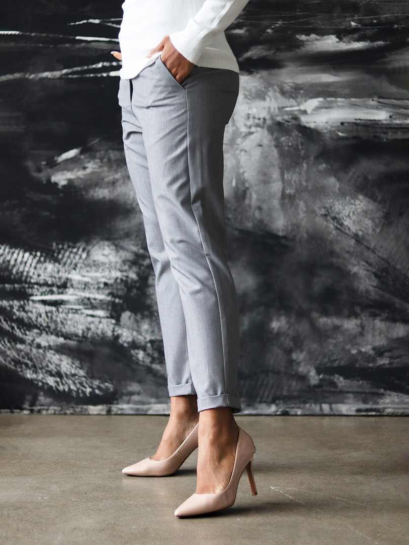 Брюки Imperial с подворотами на пуговице серые (Grigio Melange), фотография №5