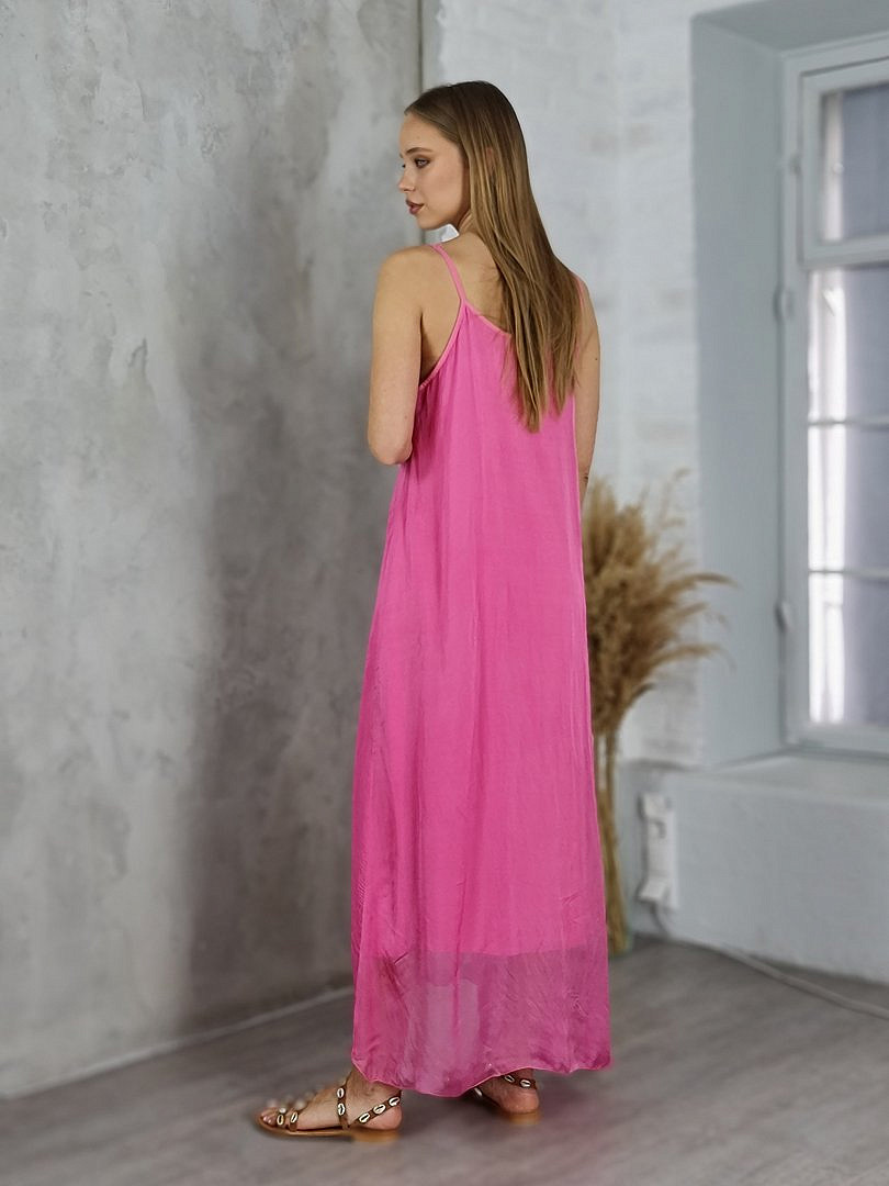 Платье Pura Seta шёлковое на тонких лямках фуксия, фотография №2