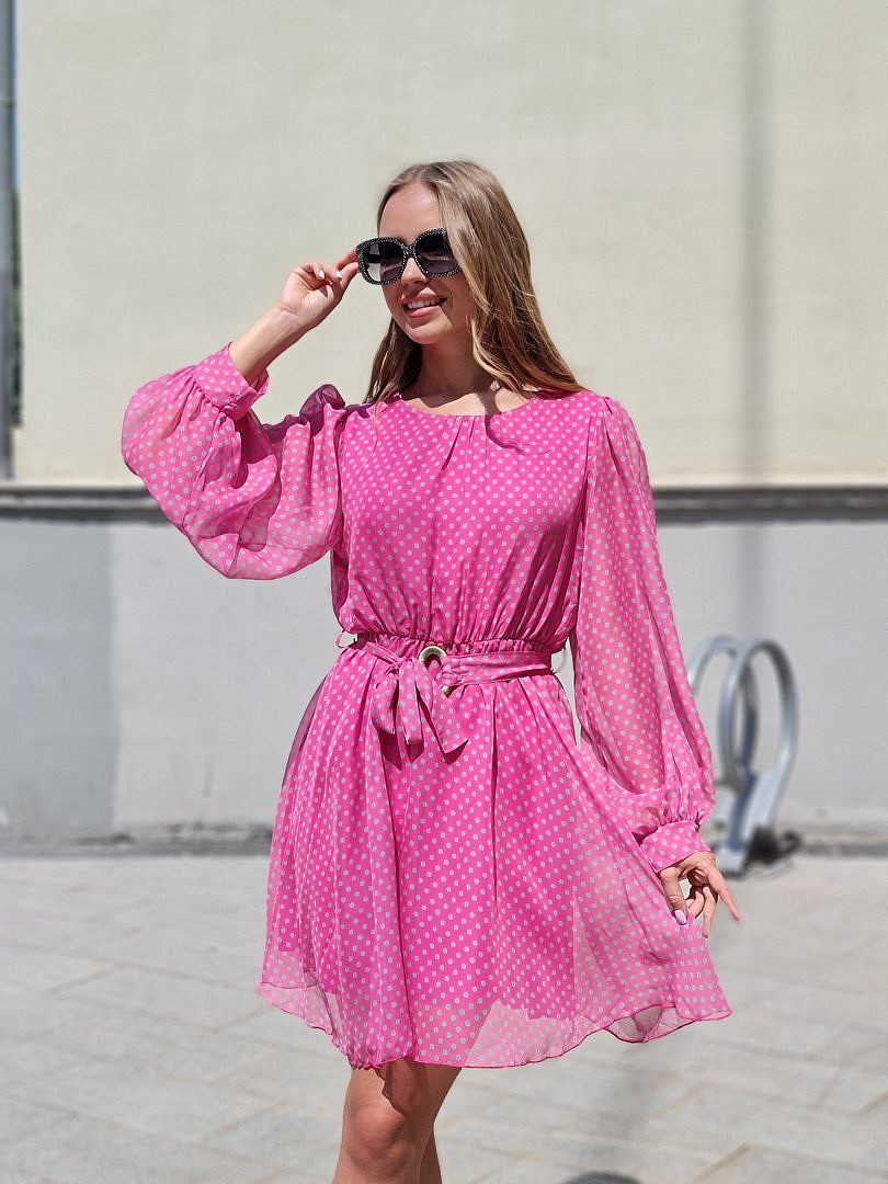 Платье Joleen в горошек с поясом фуксия, фотография №1