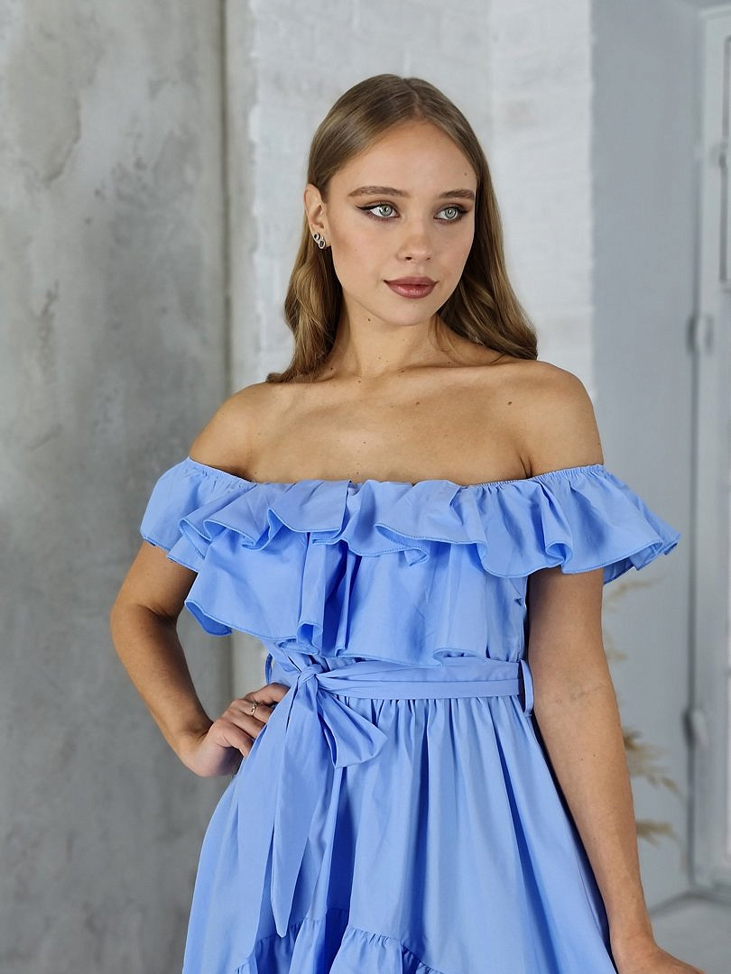 Сарафан BluRoyal макси с воланами и поясом нежно-голубой, фотография №4