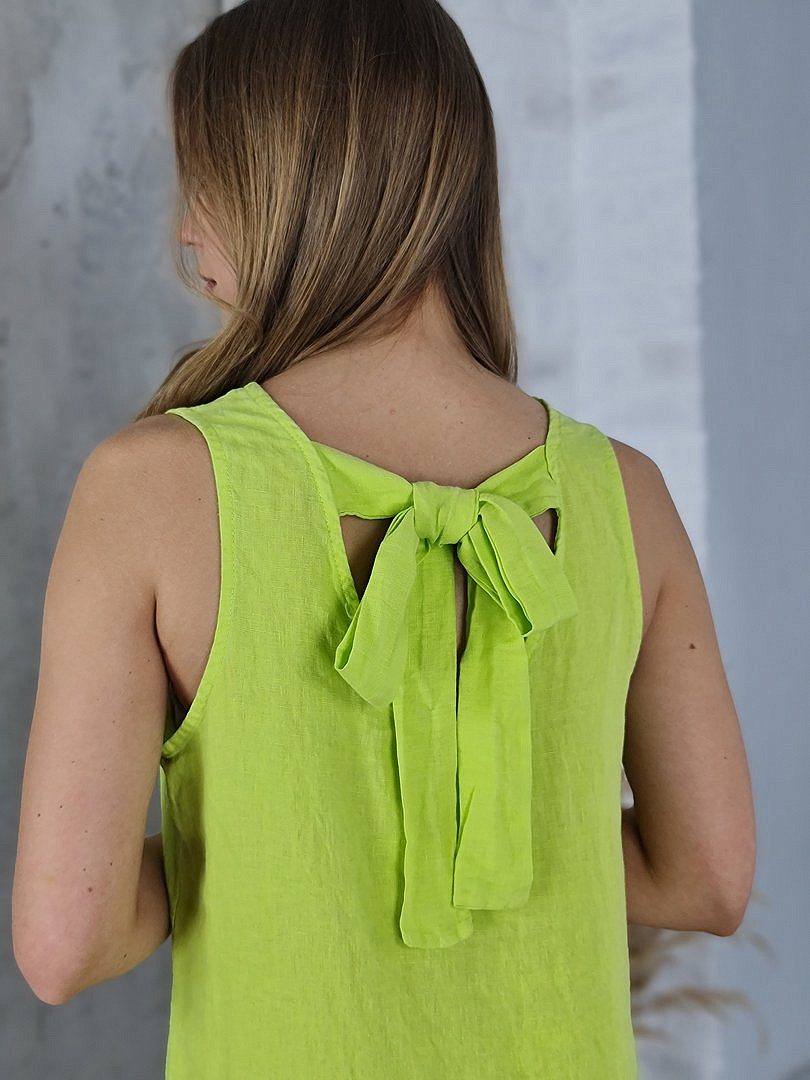 Сарафан Pure Linen льняной с бантом на спине ярко-зелёный, фотография №3