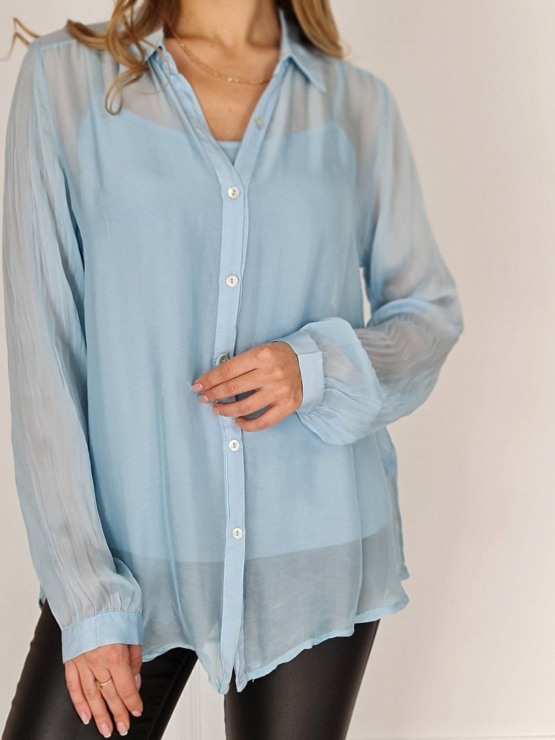 Рубашка Pura Seta с добавлением шёлка светло-голубая, фотография №3