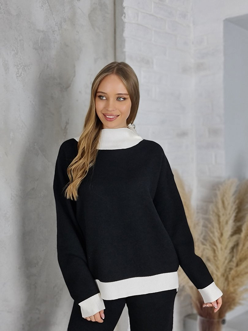 Костюм Melany двухцветный джемпер и брюки молочный/чёрный, фотография №3