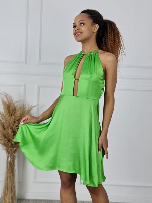 Платье VIcolo атласное с вырезами на тонких брелетях ярко-зелёное