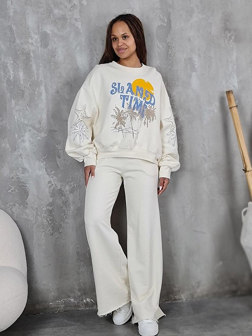 Костюм MIHO'S джепер + брюки солнце с пальмой молочный