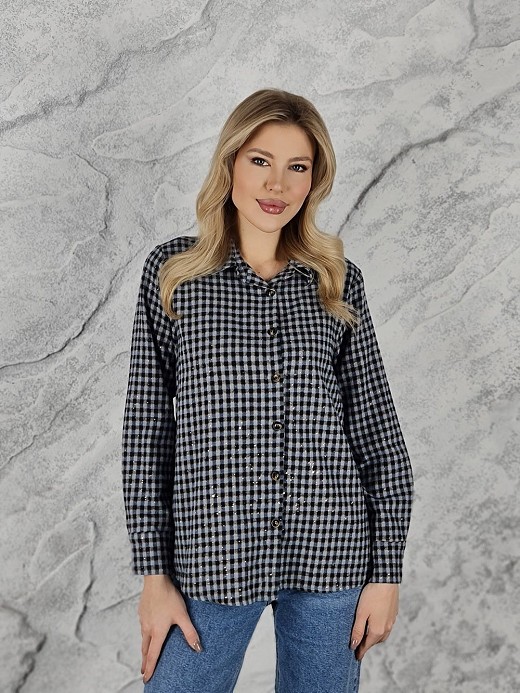 Рубашка BluRoyal с блестками в клетку синяя 