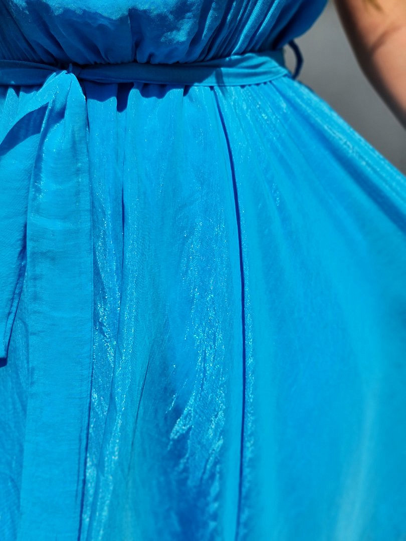 Платье Souvenir на тонких лямках с ассиметричным подолом голубое, фотография №3