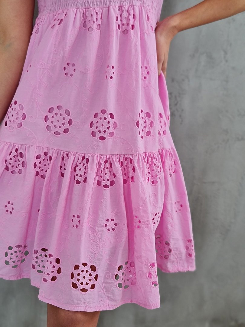 Платье MIHO'S мини ажурное с оборками розовое , фотография №3