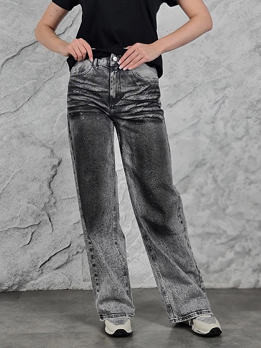 Джинсы Miss Bonbon со стразами серые