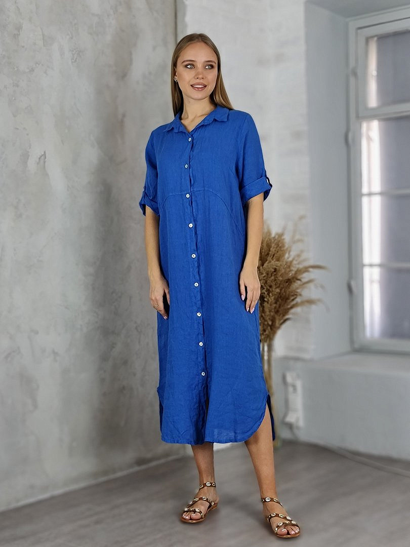 Платье-рубашка My Little Italy льняное синее, фотография №1