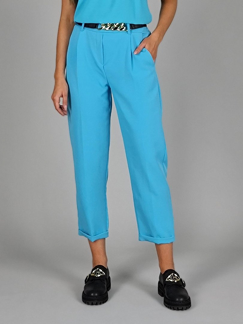 Брюки PC Fashion и эластичный пояс с золотой деталью голубые, фотография №1