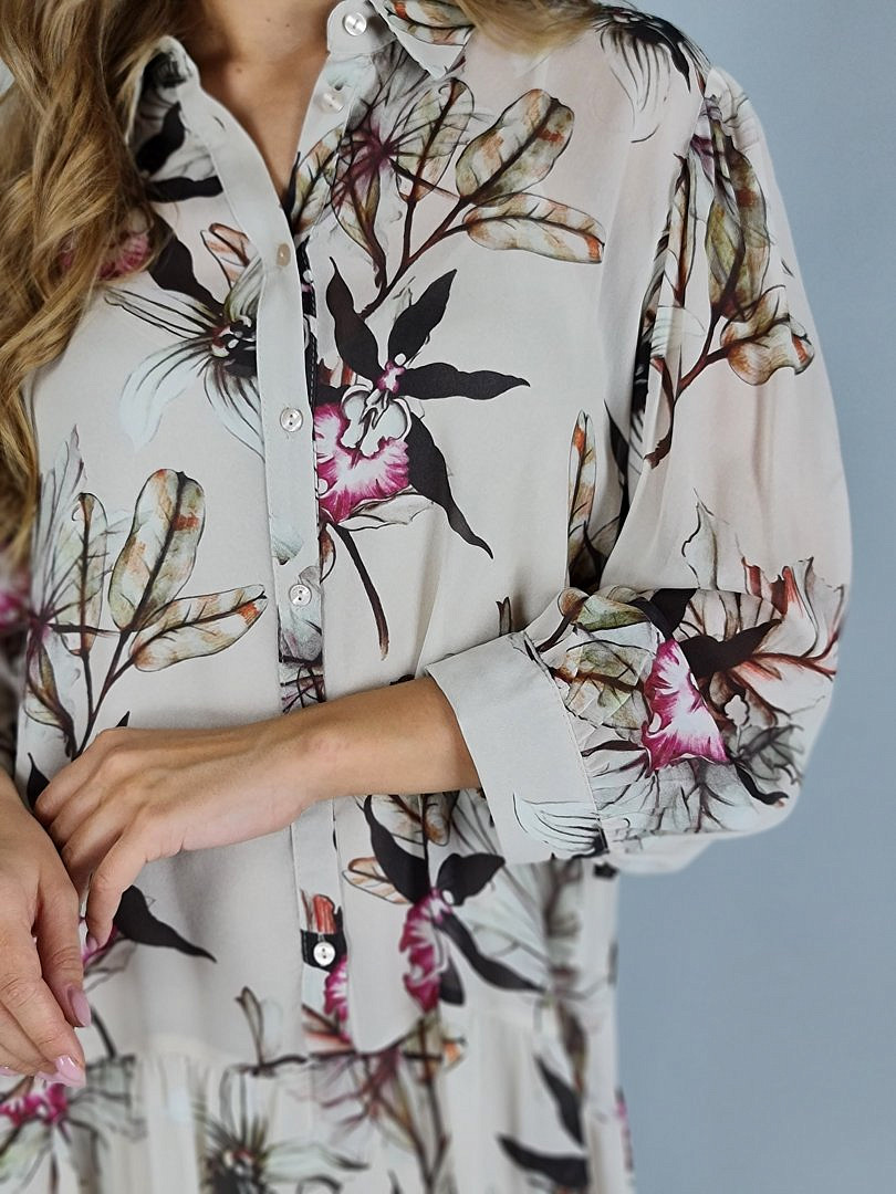 Платье Imperial прозрачное с принтом "Цветы" светло-бежевое, фотография №4