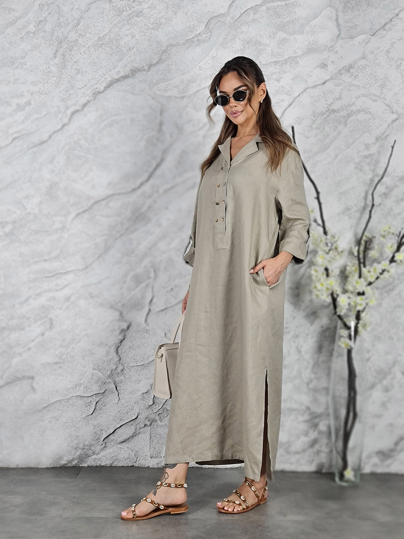 Платье CLOTHÉ с золотыми пуговицами бежевое, фотография №2