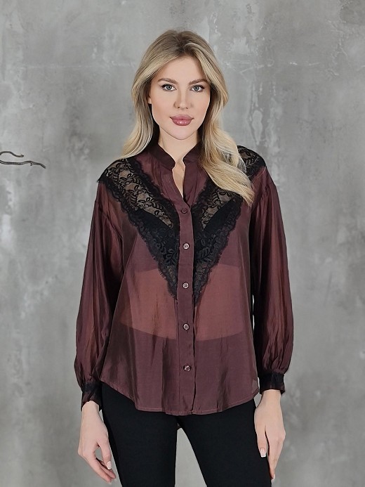 Блузка MIHO'S с кружевной вставкой винная
