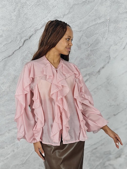 Блузка MINTH длинный рукав с рюшами пудра