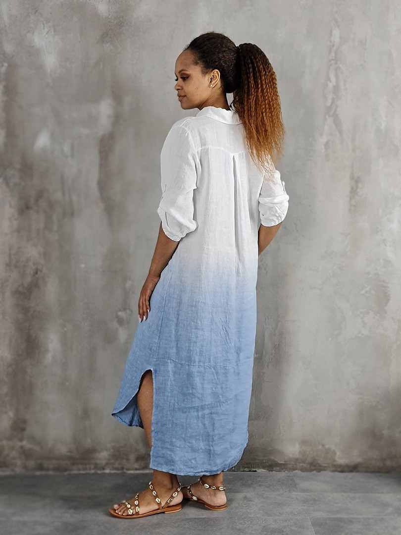 Платье-рубашка Pure Linen льняное с градиентом белое/синее, фотография №3