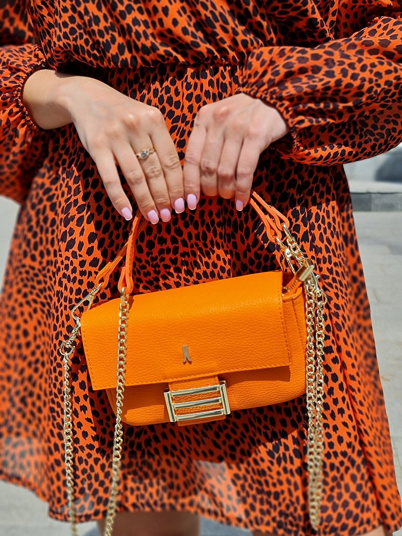 Сумка Joleen на золотой цепочке оранжевая, фотография №2
