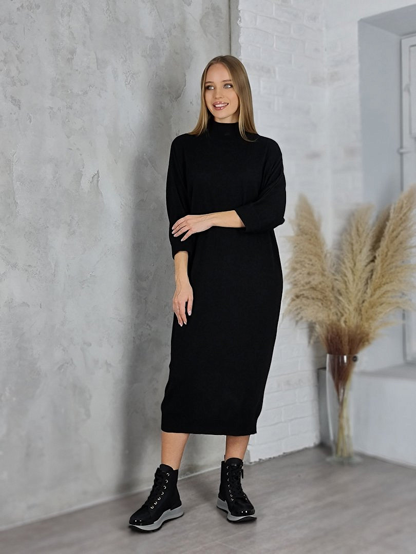 Платье Kontatto трикотажное макси с рукавом до локтя чёрное, фотография №1