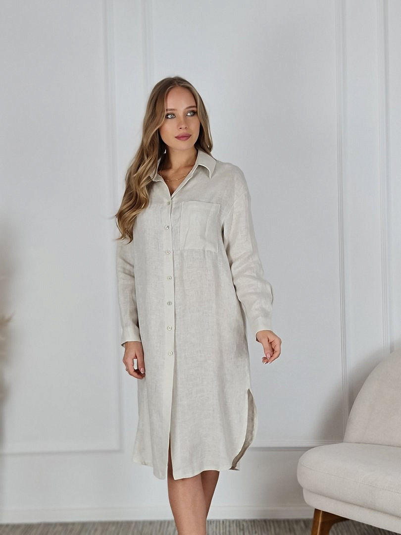 Платье-рубашка CLOTHÉ льняное на пуговицах кремовое, фотография №2