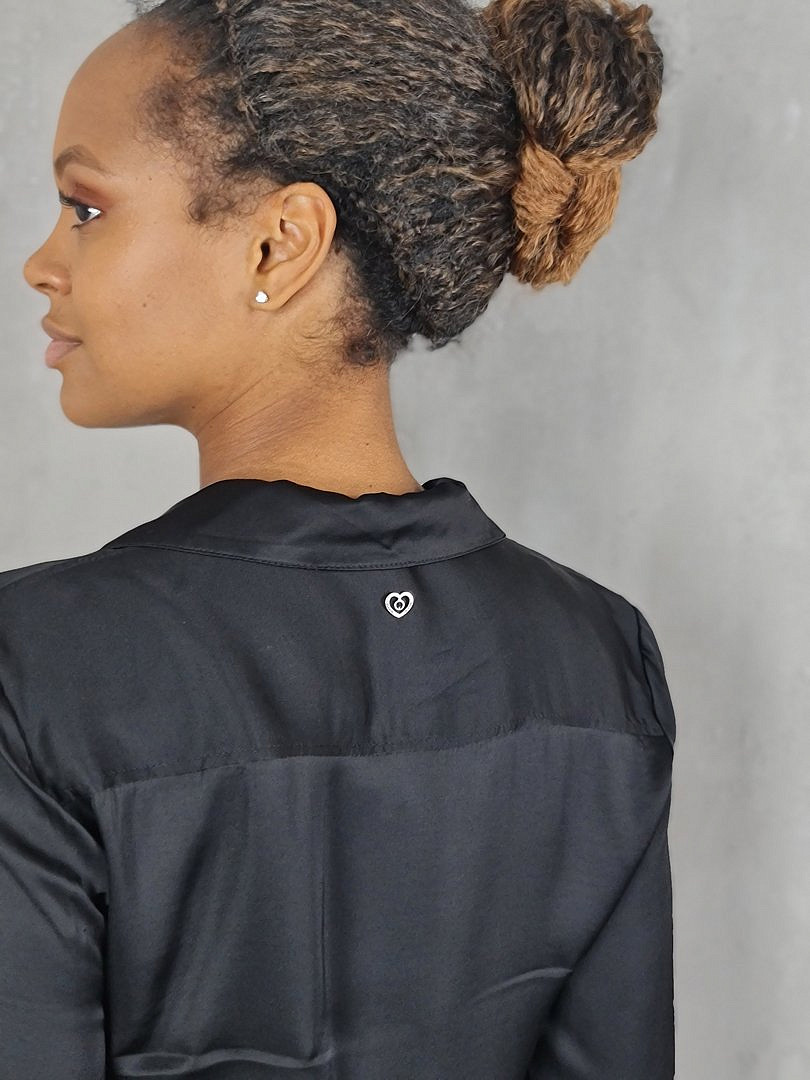 Рубашка Please укороченная атласная чёрная, фотография №5