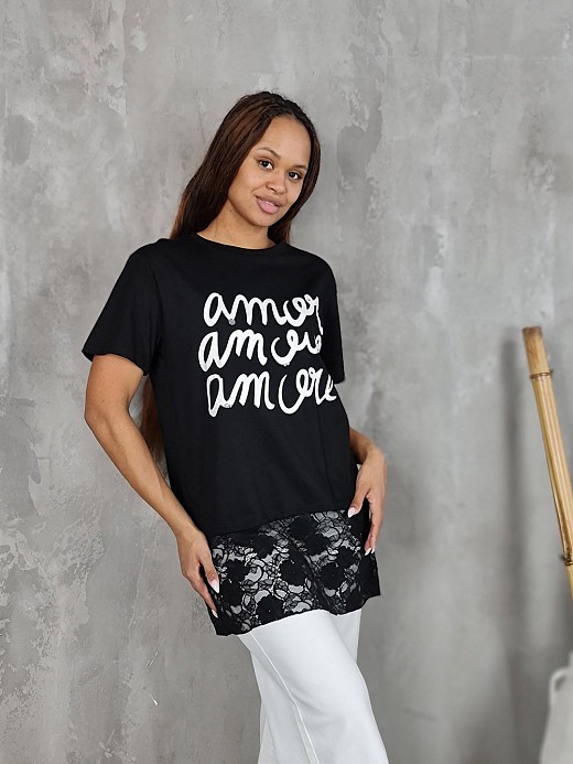 Футболка JEAN LOUIS FRANCOISE с надписью "amore" черная