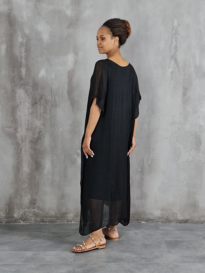 Платье Pure Seta макси шёлковое с ассиметричным подолом чёрное, фотография №2