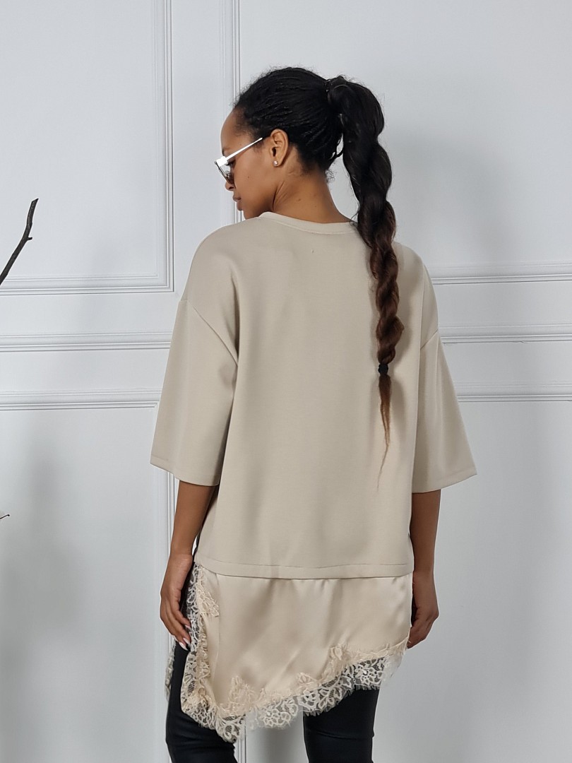 Туника BluRoyal с атласной вставкой бежевая, фотография №3
