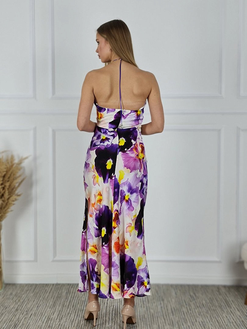 Платье Imperial атласное с принтом "Фиалки"  фиолетовое, фотография №3