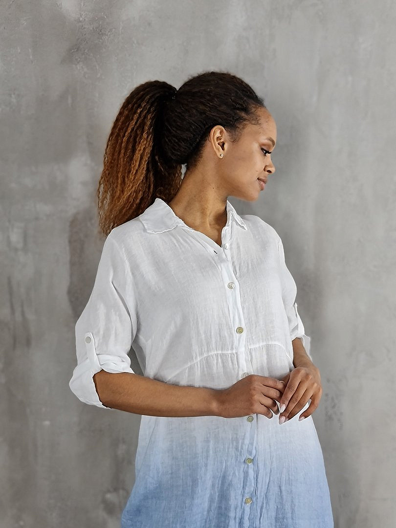 Платье-рубашка Pure Linen льняное с градиентом белое/синее, фотография №4