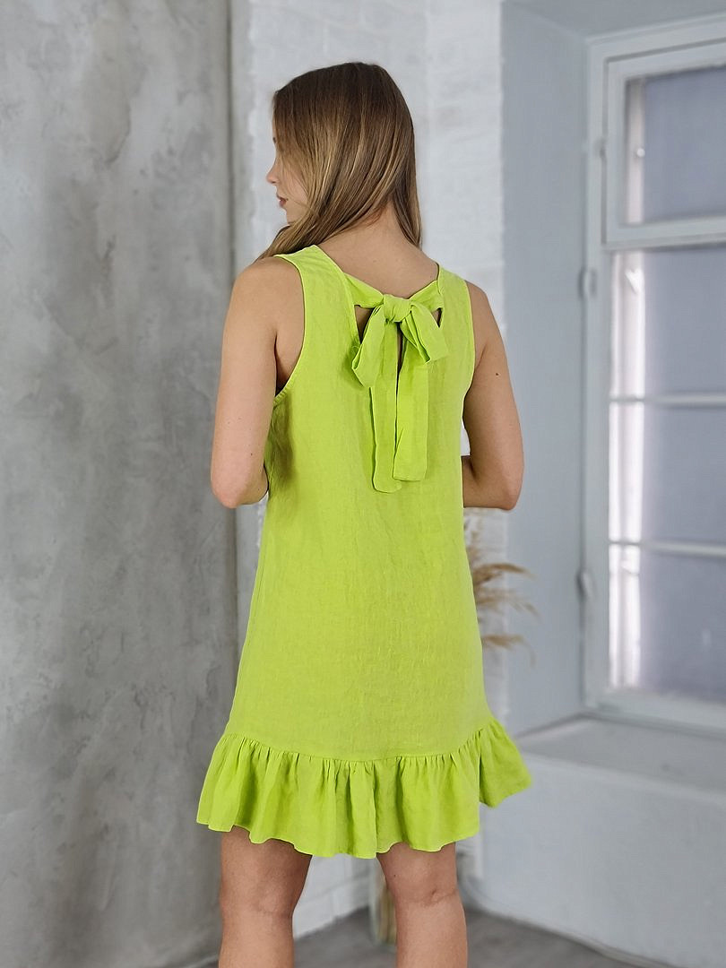 Сарафан Pure Linen льняной с бантом на спине ярко-зелёный, фотография №2