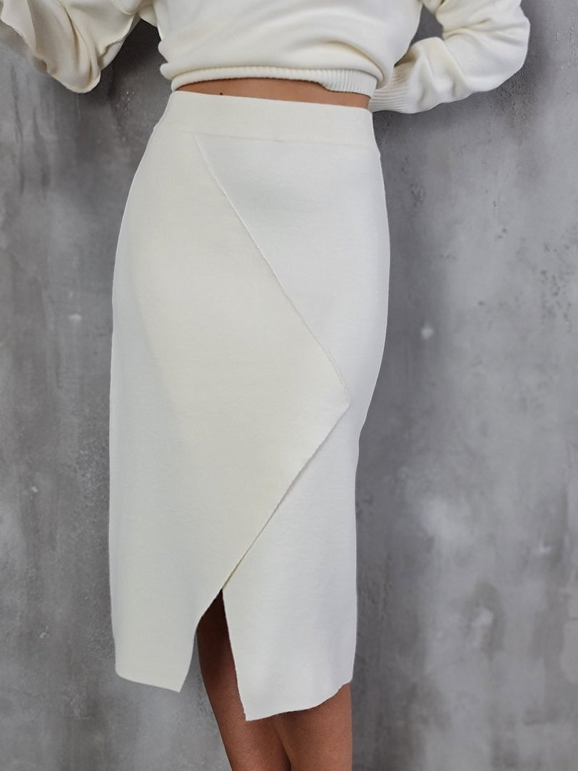 Костюм Lara джемпер и юбка со швами белый (молочный), фотография №6