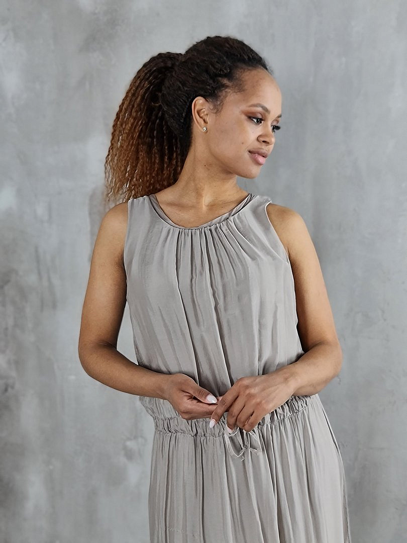 Платье Pure Seta без рукавов с завязками на поясе бежевое, фотография №4