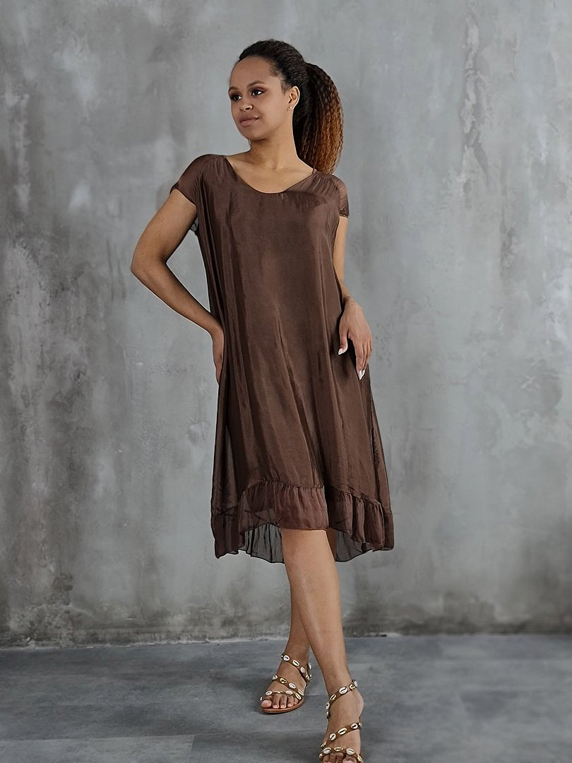 Платье Pure Seta с оборками внизу шоколад , фотография №1