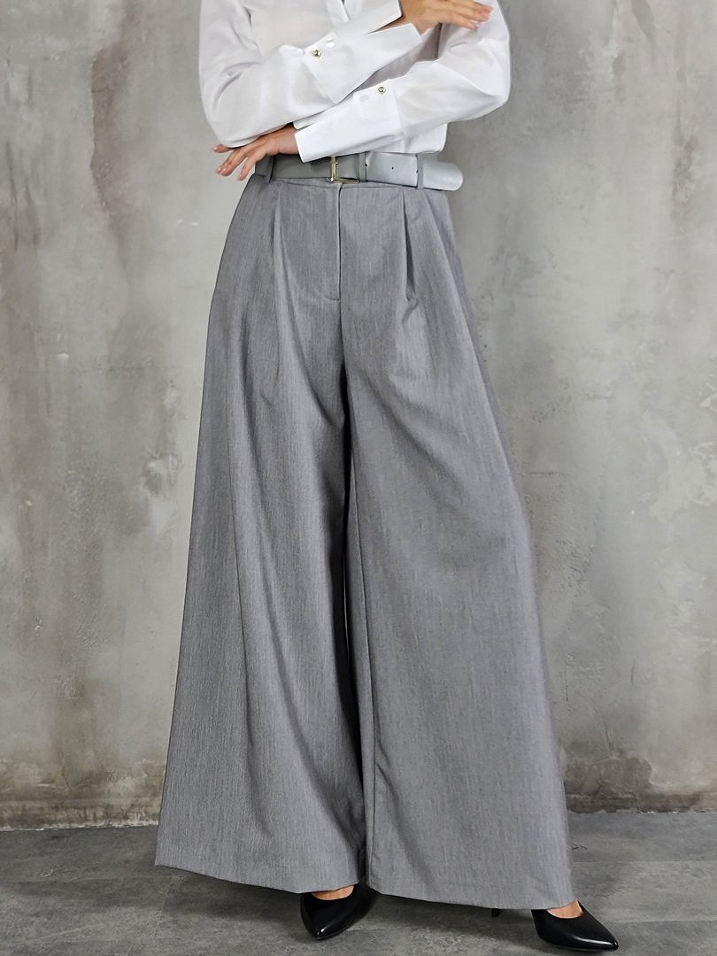 Брюки Imperial свободные палаццо с ремнём серые, фотография №1