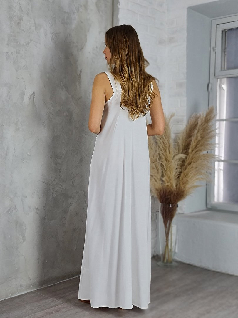 Сарафан CLOTHÉ с карманами и лаямками на завязках белый  , фотография №3