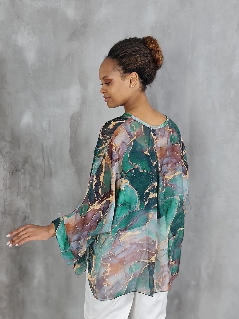 Рубашка Segreto с принтом "Мрамор" изумрудная, фотография №3