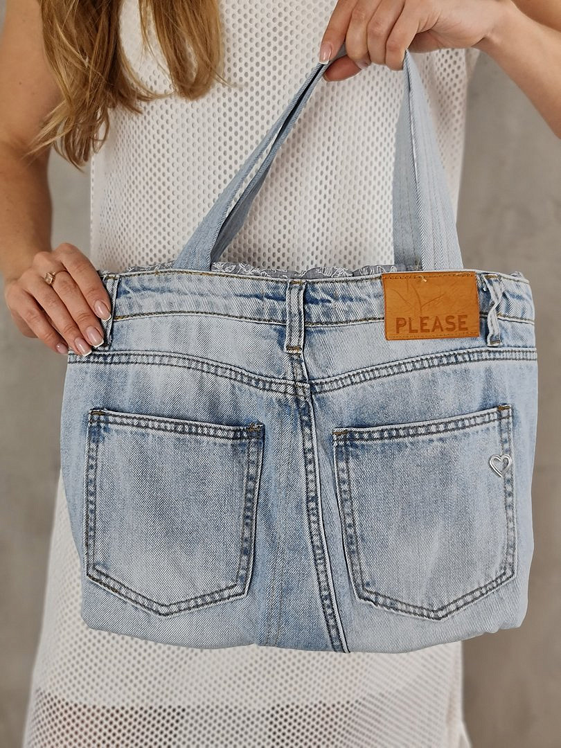Сумка Please джинсовая с узором на подкладке голубая, фотография №3