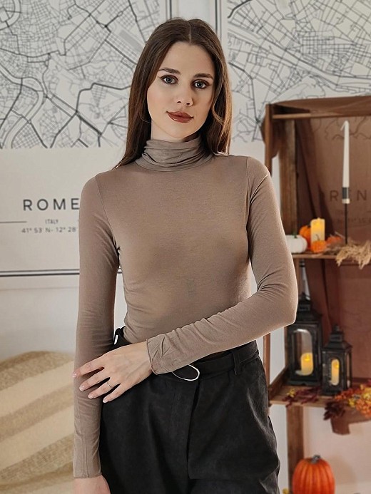 Водолазка Cashmere Blend с кашемиром с высоким горлом карамель   
