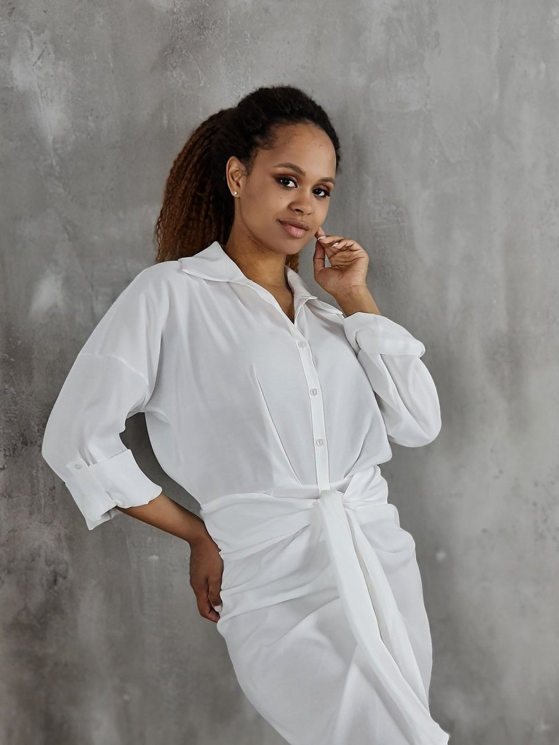 Платье CLOTHÉ на пуговицах с драпировками белое, фотография №5