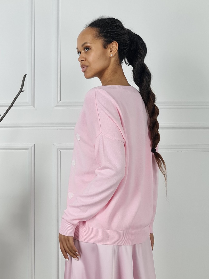 Джемпер LIVAN'S v вырез с сердечками пудра, фотография №3