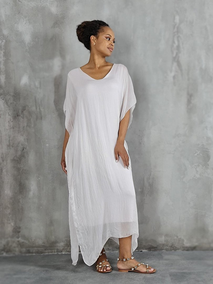 Платье Pure Seta макси шёлковое с ассиметричным подолом пудра, фотография №1