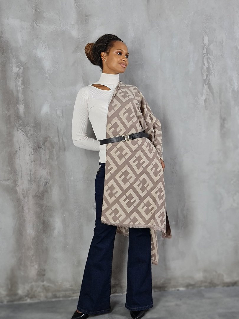 Палантин Mondana с геометрическим принтом и люреком какао/бежевый/золото, фотография №1