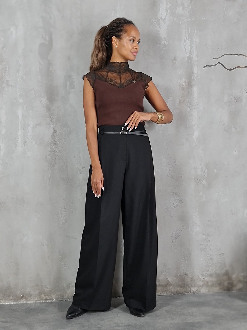 Брюки Imperial широкие с тонким ремнем черные, фотография №1