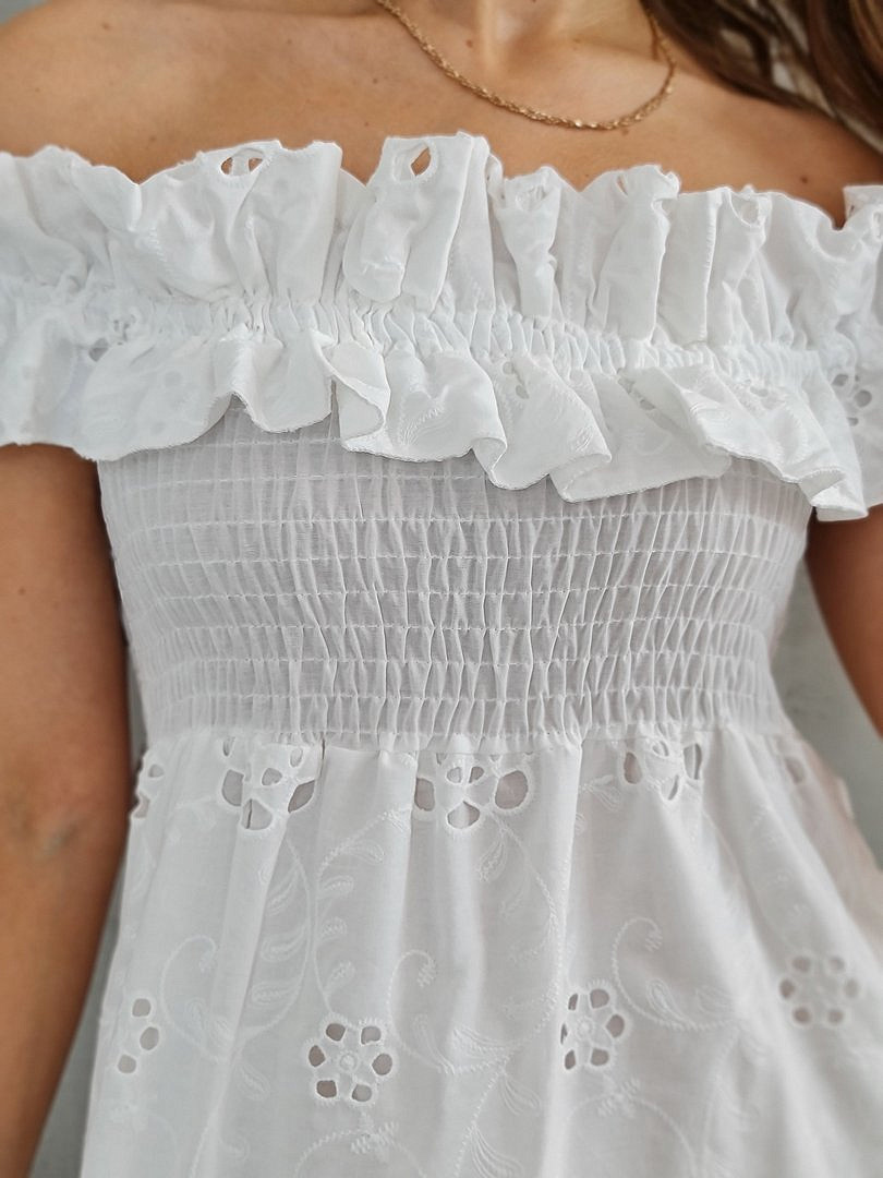 Платье MIHO'S мини ажурное с оборками белое , фотография №7